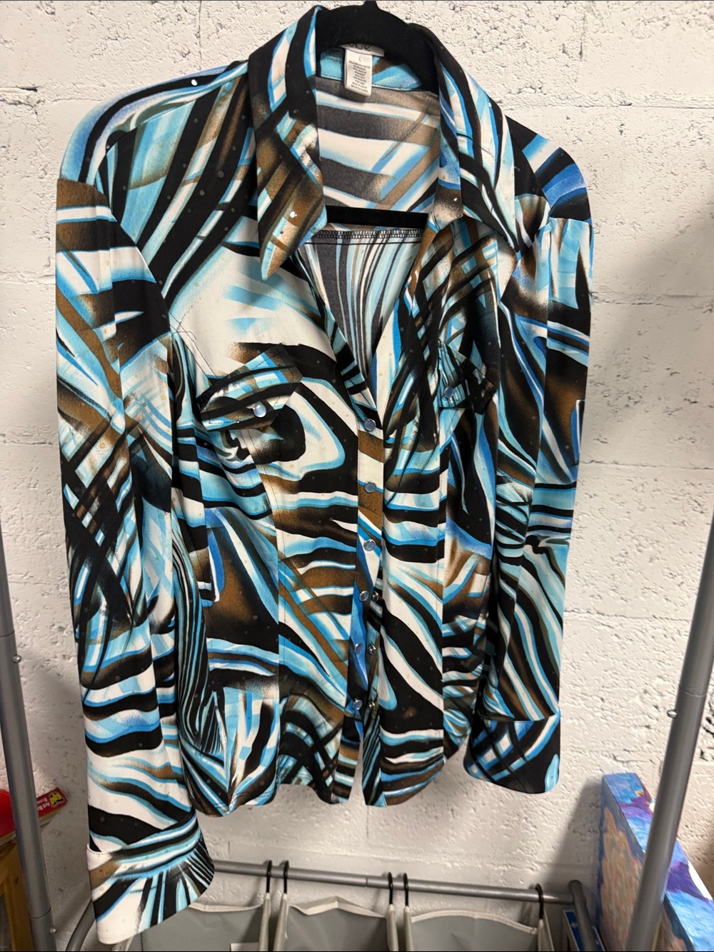 Abstract Striped Button Up Top / Blouse CACHE - Size Large - LIKE NEW